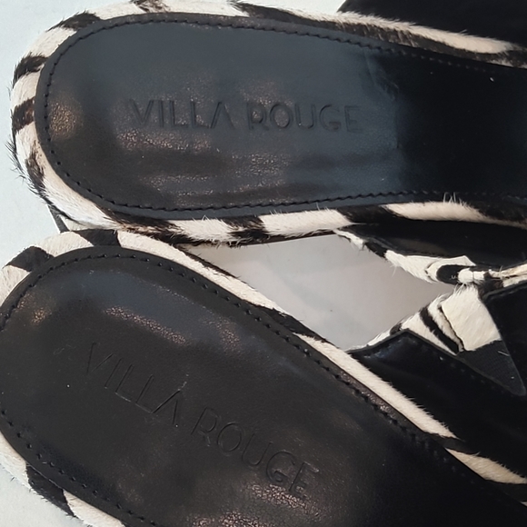 Villa Rouge zibra print calf fur white black square toe sandals - Picture 5 of 12